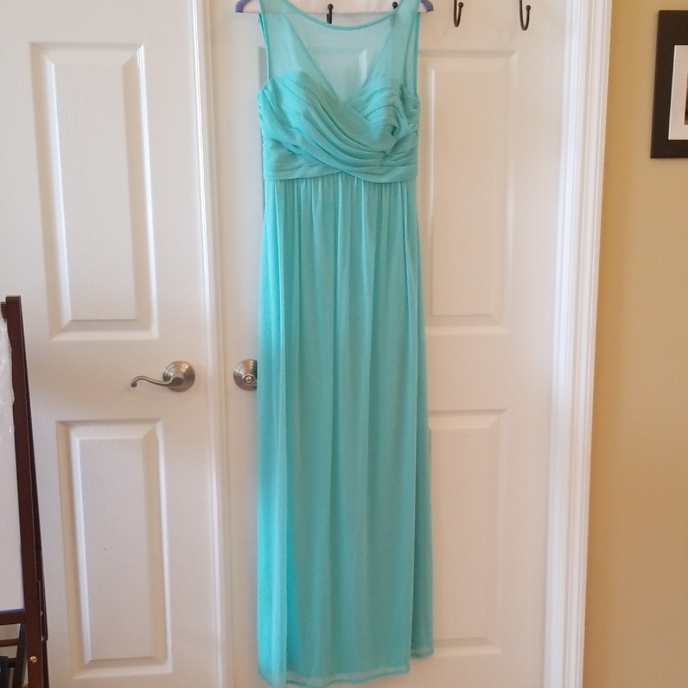 David's Bridal Spa Blue Bridesmaid Dress